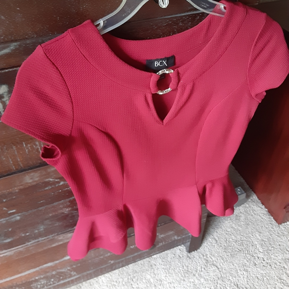 Sold!!!BCX Burgundy Peplum Top - Picture 3 of 8